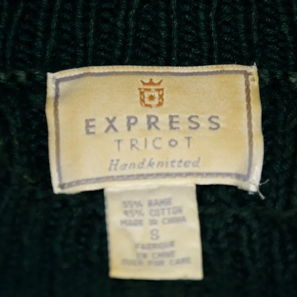 Vintage Express Tricot Hand Knitted Green Sweater size S - Picture 4 of 8